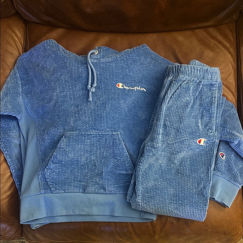 Champion x Urban Outfitters Blue Corduroy Hoodie and Joggers Set
